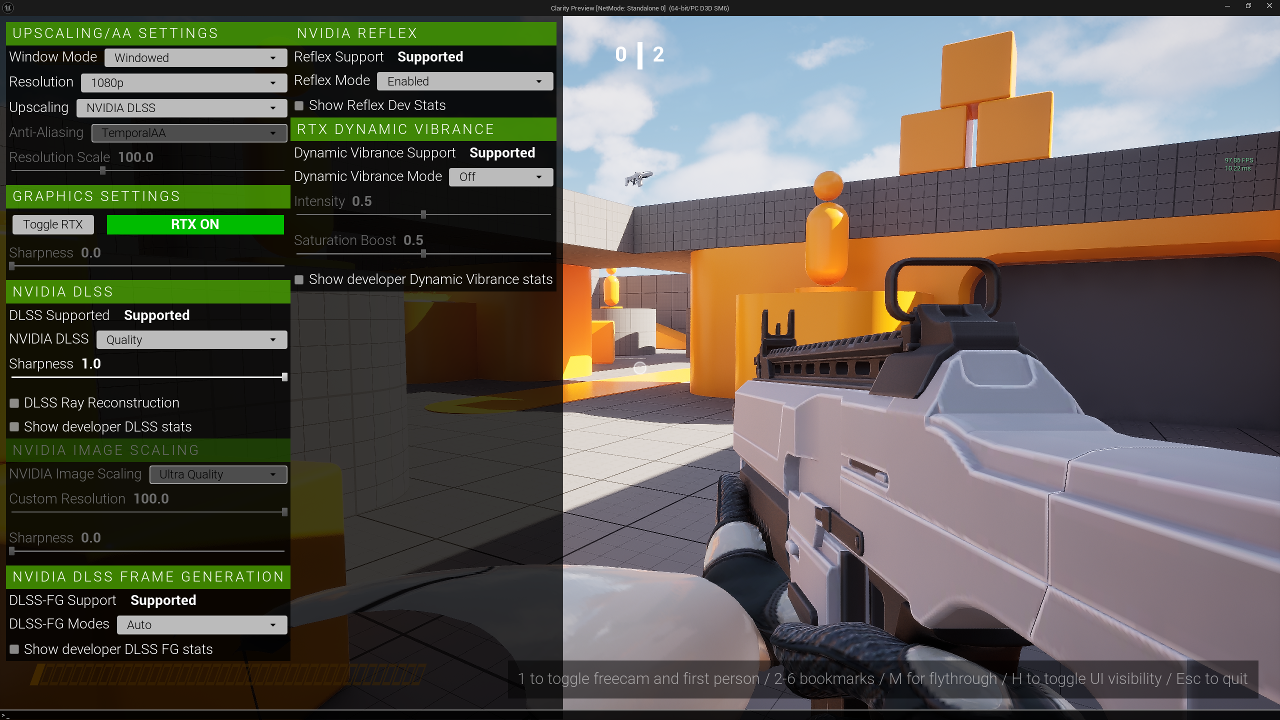Unreal Engine scene using DLSS Quality with its built-in Sharpness parameter