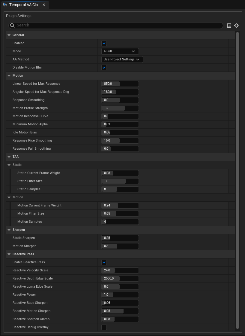 Temporal AA Clarity settings