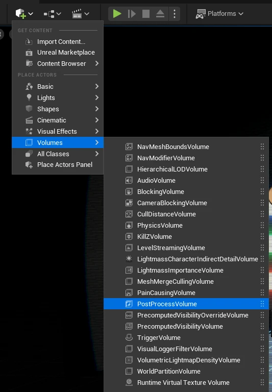 Adding a PostProcessVolume in Unreal Engine