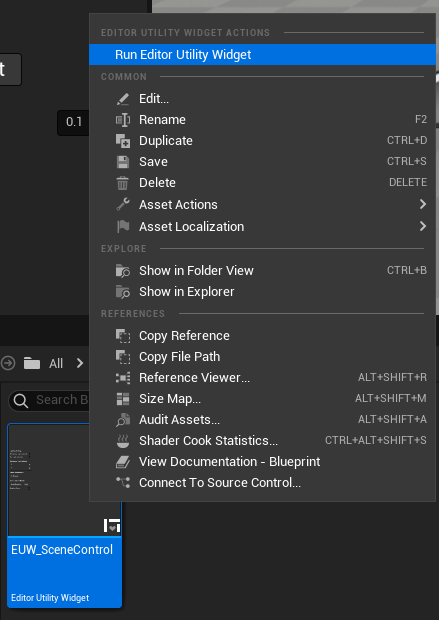 Run Editor Utility Widget option