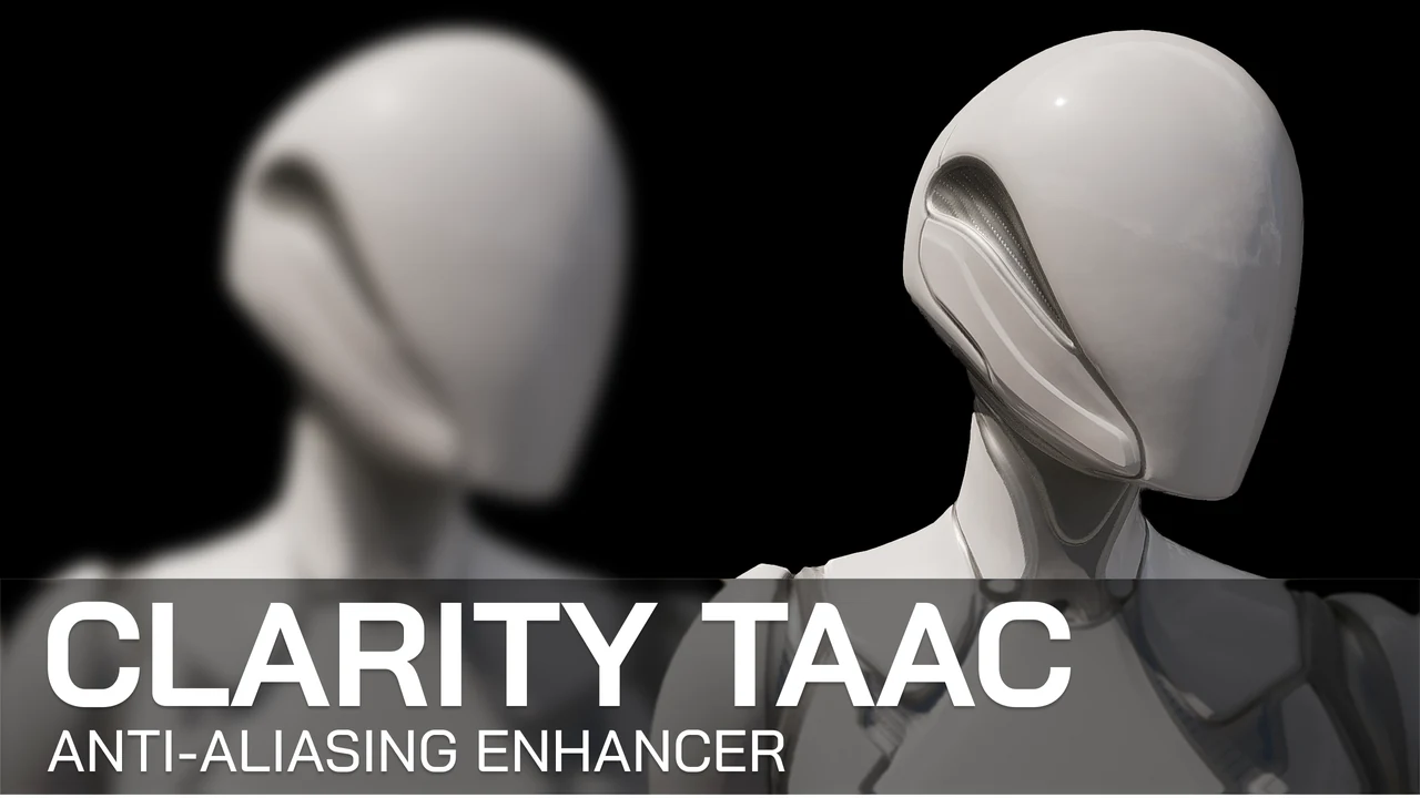 Blurred and sharpened Unreal Engine character comparison using Clarity TAAC