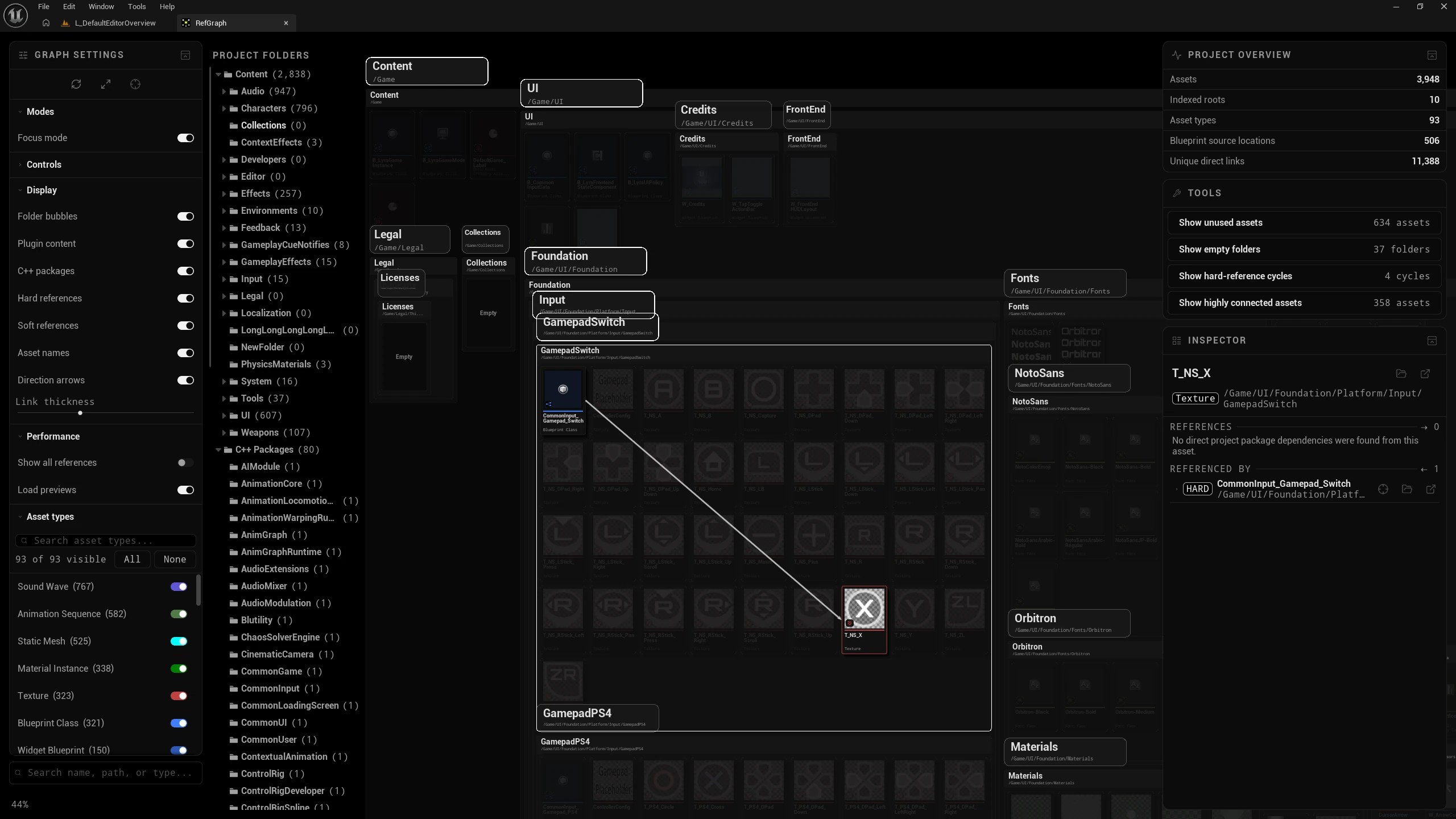 RefGraph project-wide Unreal Engine asset dependency map